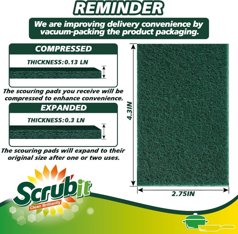 SCRUBIT Scouring Pad - Heavy Duty Scrub Pads for Cleaning Dishes - Non-Scratch Reusable Scrubbing - Green (100) - Image 5